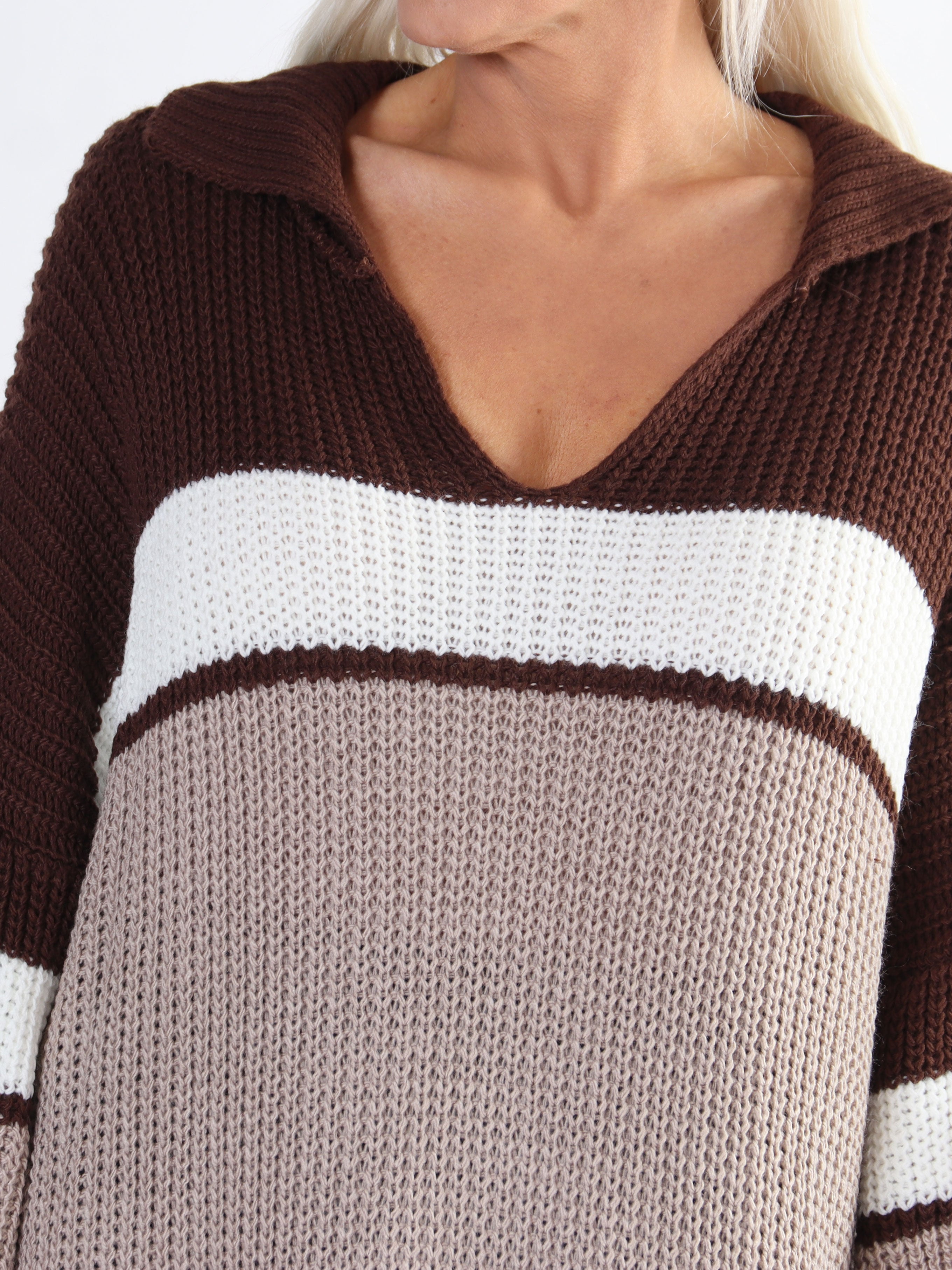 Hailey - Plus size stribet strikkjole med lille krave